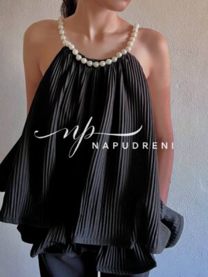 Стилен потник с перли в черен цвят - код 9322