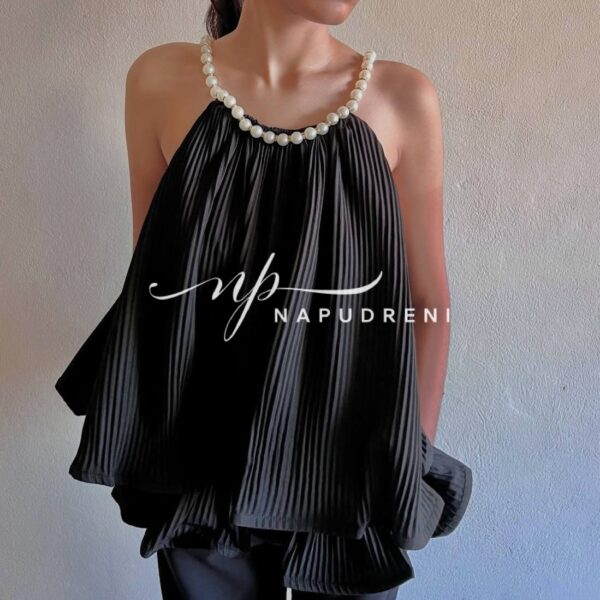 Стилен потник с перли в черен цвят - код 9322