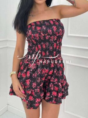 Къс гащеризон в черен цвят с червени цветя - код BL9518