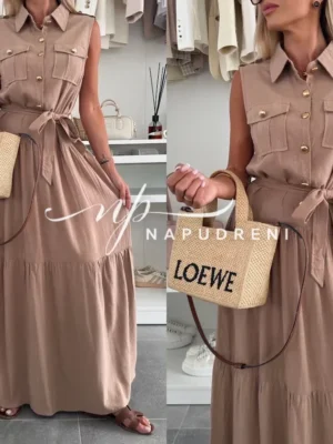 Дамска дълга рокля ''NELLIE'' в кафяв цвят - код  G9230