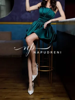 Къса сатенена рокля ''ALISIYA'' в зелен цвят - код BL9521