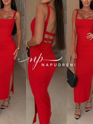 Рокля по тялото с гол гръб ''FABIYA'' в червен цвят - код G9383