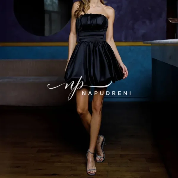 Къса сатенена рокля ''ALISIYA'' в черен цвят - код BL9522