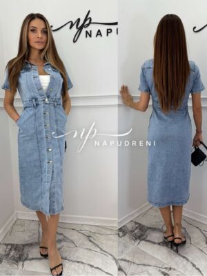 Дамска дълга дънкова рокля - код 8928