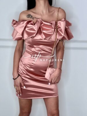 Дамска сатенена рокля ''Tiana'' в цвят пудра - код 7824