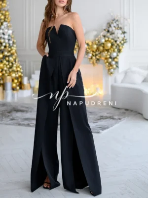 Дамски стилен гащеризон в черен цвят - код 3998