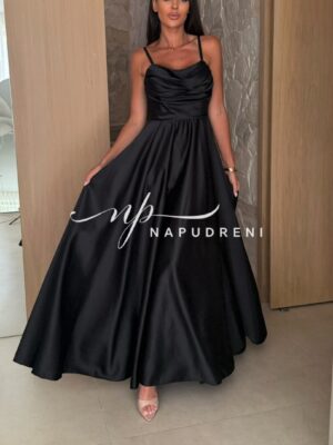 Дълга сатенена рокля "Elizabeth" в черен цвят- код G9265