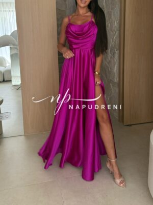 Дълга сатенена рокля "Elizabeth" в цвят фуксия - код G9266