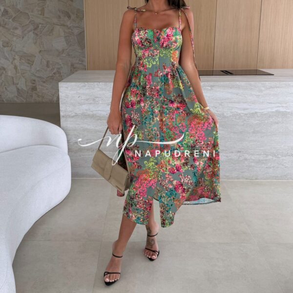 Дълга рокля с презрамки ''BORISSA'' с флорален принт в ярки цветове - код G9269