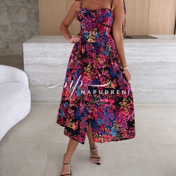 Дълга рокля с презрамки ''BORISSA'' в черно-червен цвят - код G9270