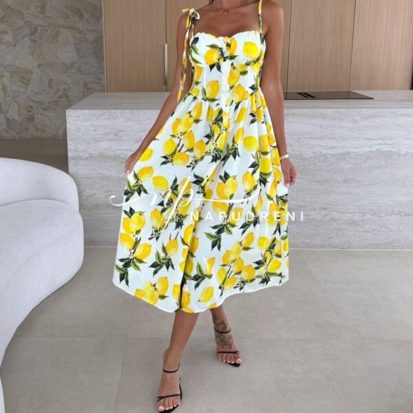 Дълга рокля с презрамки ''BORISSA'' с лимони в бял цвят - код G9271