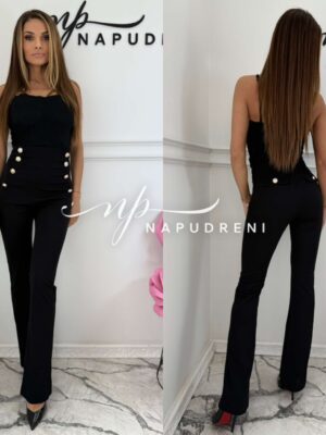 Дамски панталон с висока талия и копчета в черен цвят - код 8977