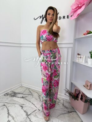 Дамски сет от две части в розов цвят с принт - код GT9297