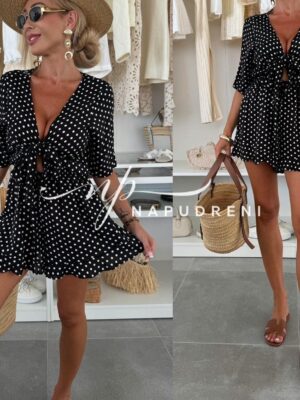 Къс гащеризон ''LEYLA'' в черен цвят с бели точки - код G9556