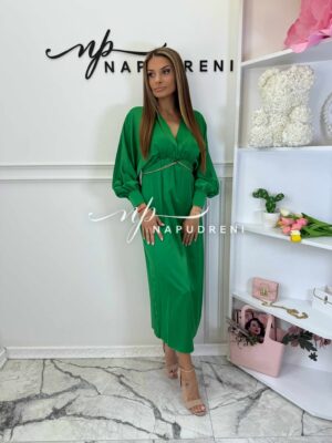 Дамска сатенена рокля ''Lily'' в зелен цвят – код 7092