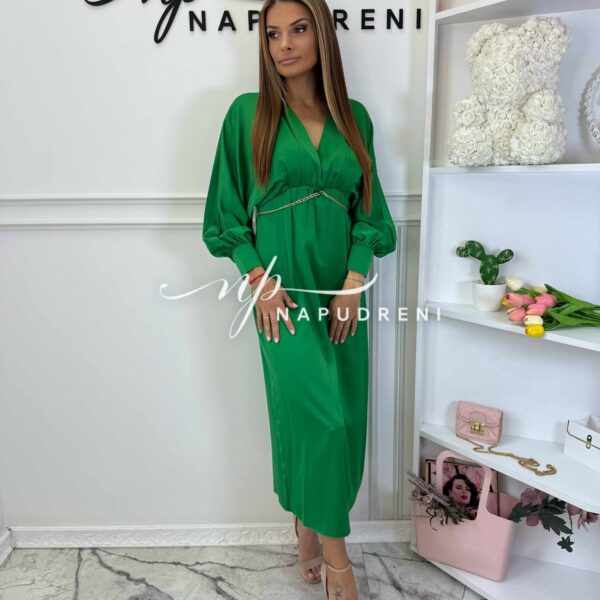 Дамска сатенена рокля ''Lily'' в зелен цвят – код 7092