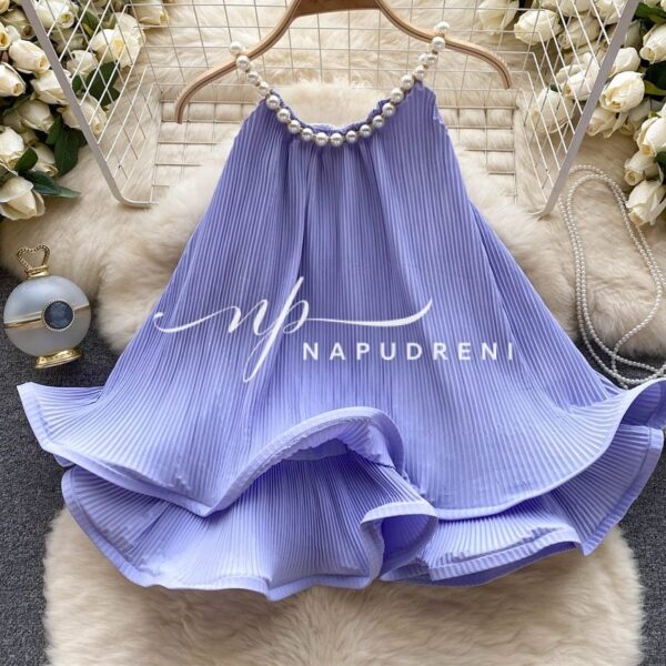 Стилен потник с перли в син цвят - код 9321