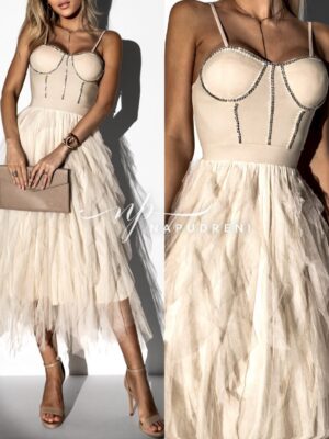 Тюлена рокля ''FIONNA'' в бежов цвят - код BL9673