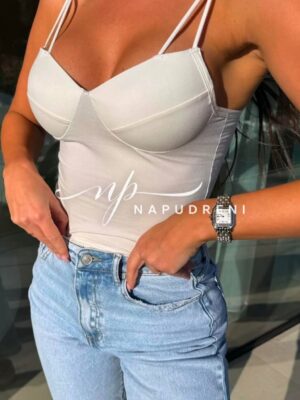 Изчистен потник потник с двойни презрамки в бял цвят - код 9206