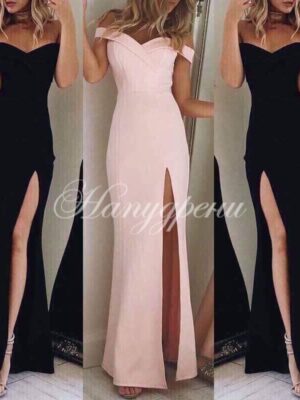 Стилна дамска рокля с ефектна цепка в два цвята - код 1490