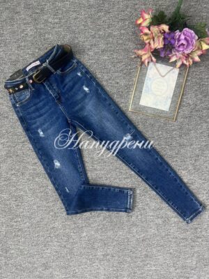 Дамски сини дънки с бродерия- код 5864