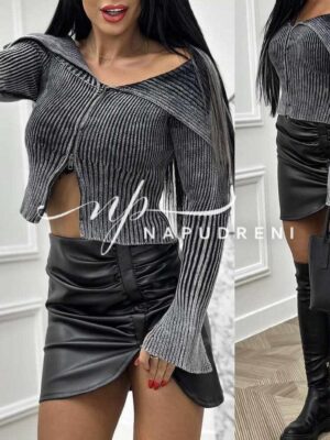 Дамска стилна жилетка с цип в тъмносив цвят - код 8585