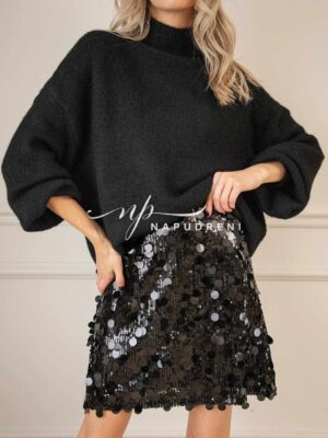 Стилна пола с пайети в черен цвят - код 8584