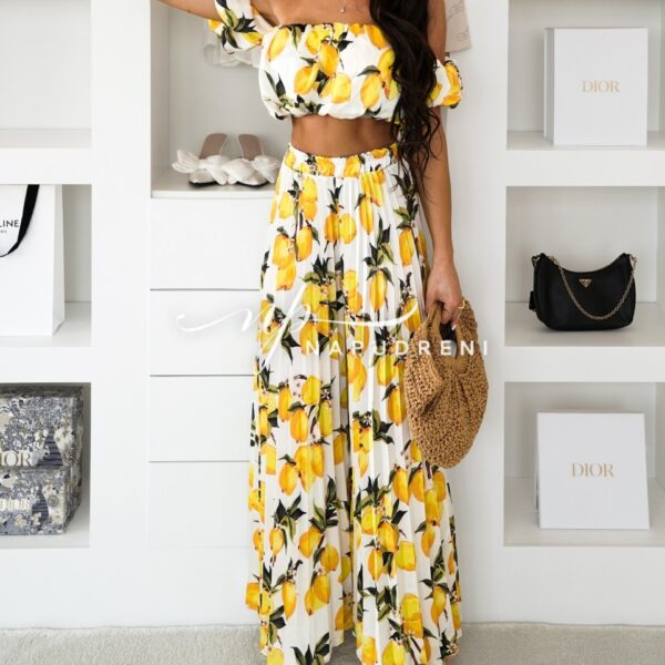 Сатенен сет от две части в бял цвят с лимони - код BL9370