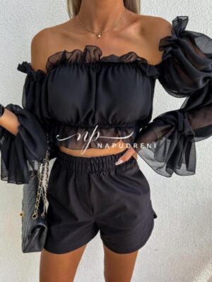 Дамско тюлено бюстие в черен цвят - код 4889