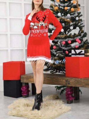 Дамска червена рокля Merry Christmas - код 1865