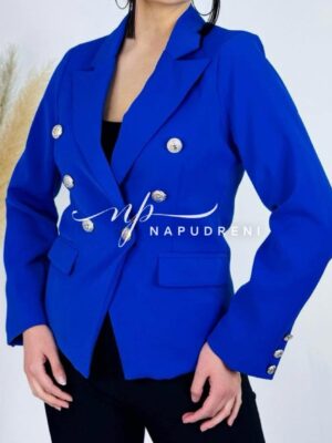 Стилно сако с копчета в син цвят – код 6531