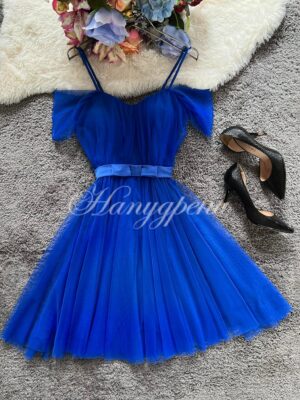 Дамска тюлена рокля в син цвят - код 2607