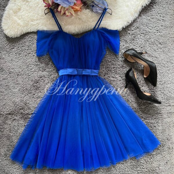 Дамска тюлена рокля в син цвят - код 2607