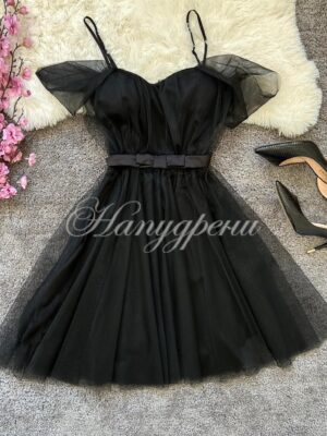 Дамска тюлена рокля в черен цвят - 2683