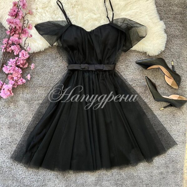 Дамска тюлена рокля в черен цвят - 2683