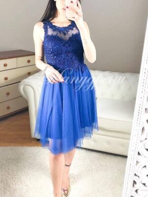 Дамска рокля с дантела в син цвят – код 3480