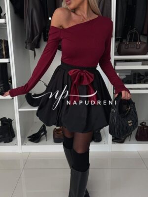 Стилна пола с панделка в черен цвят - код 8353