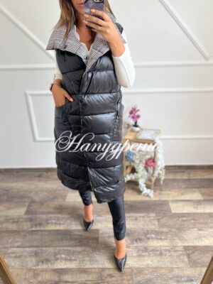 Двулицев дълъг елек в бяло и черно - код 3388