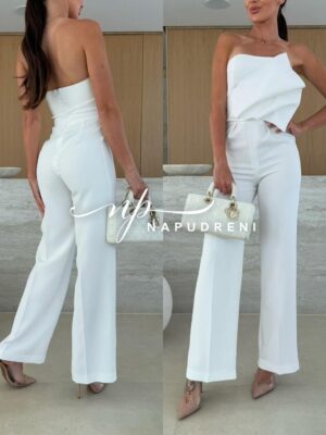 Стилен дамски гащеризон ''MADALINE'' в бял цвят - код 8910