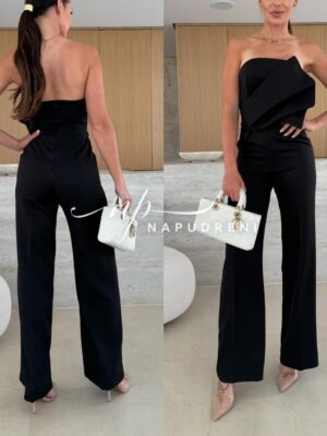 Стилен дамски гащеризон ''MADALINE'' в черен цвят - код 8912