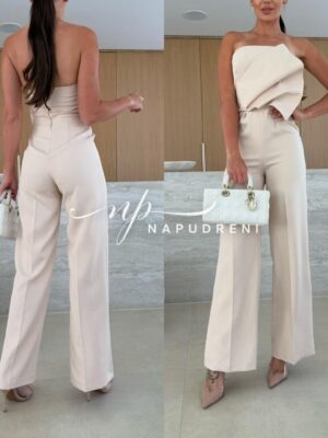 Стилен дамски гащеризон ''MADALINE'' в бежов цвят - код 8909