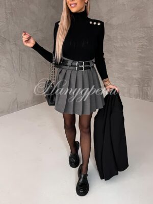 Разкроена пола с ефектно коланче в сиво – код 4021