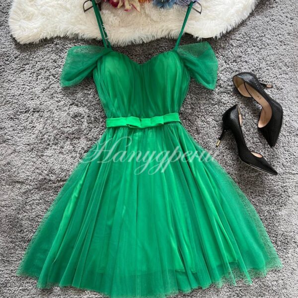 Дамска тюлена рокля в зелен цвят – код 4110