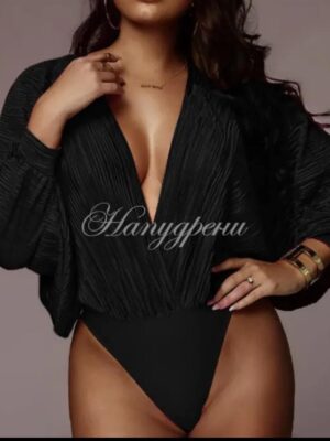 Ефектно боди с V-образно деколте в черно – код 4354