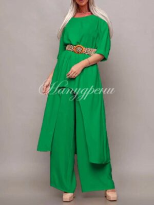 Дамски свободен комплект с колан в зелен цвят - код 4970