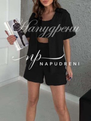 Тренди сет от 3 части "Rossy" в черен цвят - код 5343