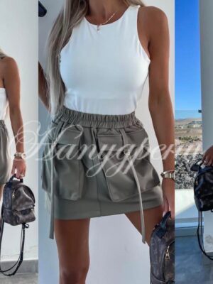 Дамска ефектна пола с джобчета в зелено - код 5111