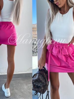 Дамска ефектна пола с джобчета в цикламено - код 5113