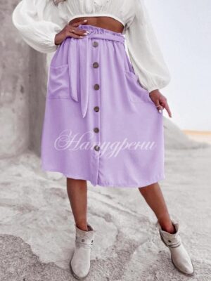 Ефектна пола с копчета и коланче в лилав цвят - код 5327