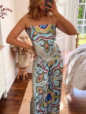 Eфектен сет от две части "Africa" в актуален зелен принт - код 5535